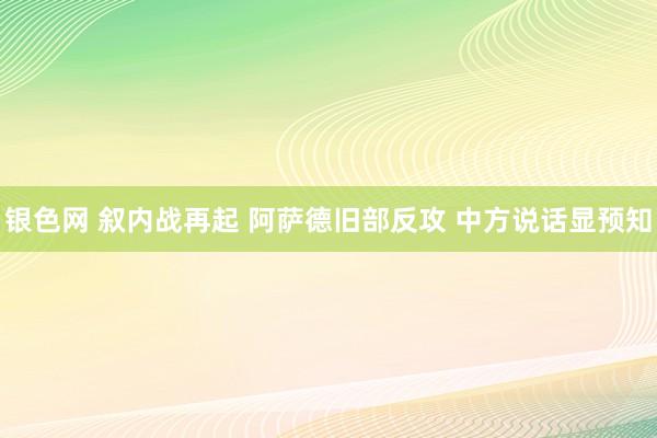 银色网 叙内战再起 阿萨德旧部反攻 中方说话显预知