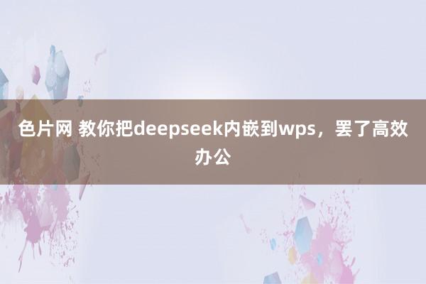 色片网 教你把deepseek内嵌到wps，罢了高效办公